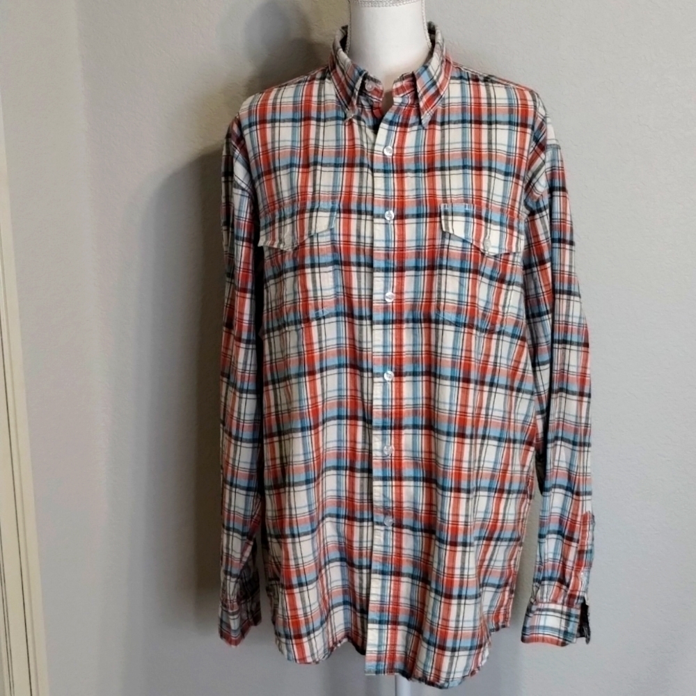 Roper Men's Button Down Plaid Teal Plaid Size Large Long Sleeve Western